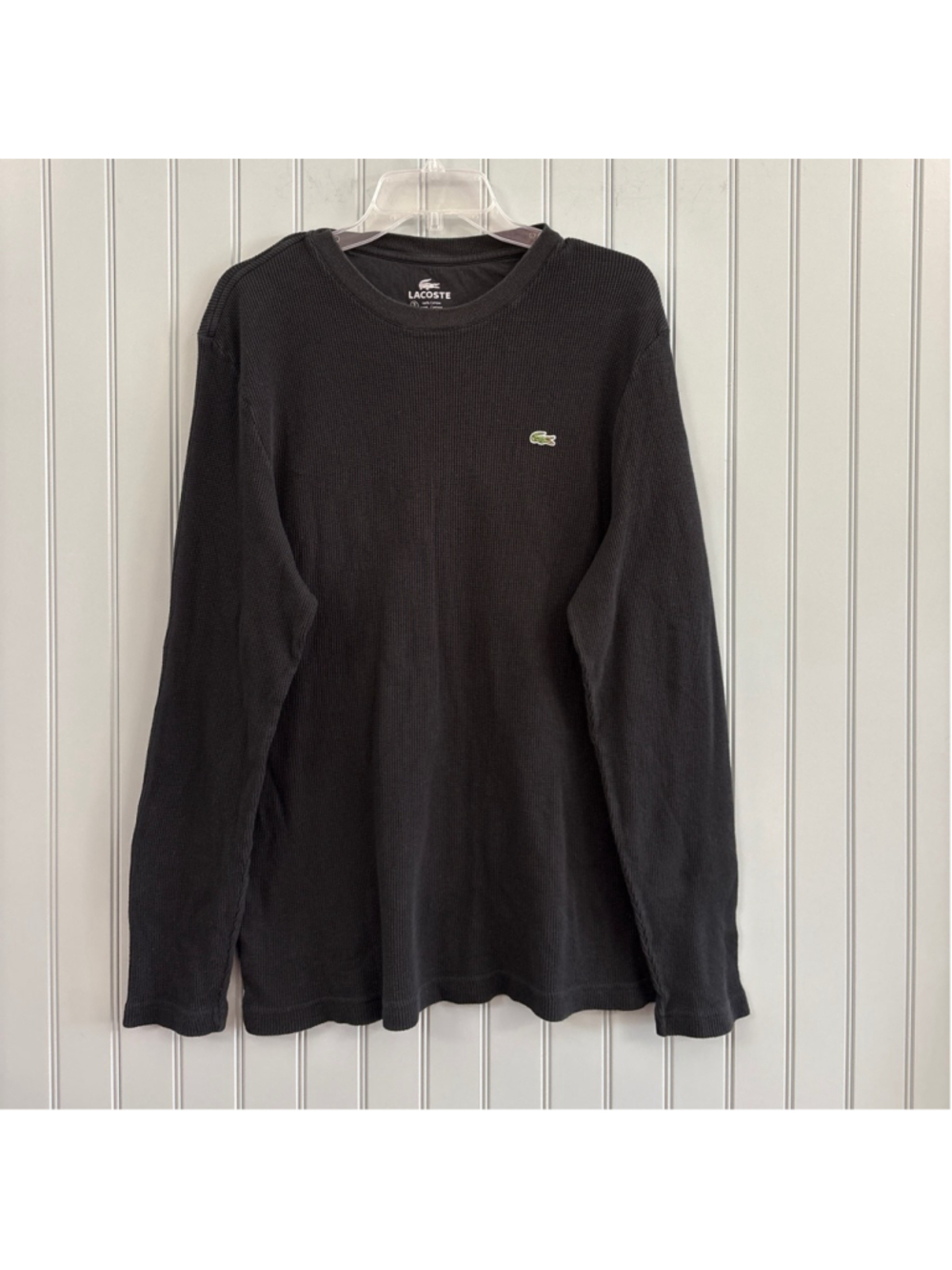 Men's Lacoste Black Long Sleeve Waffle Knit Tee XL